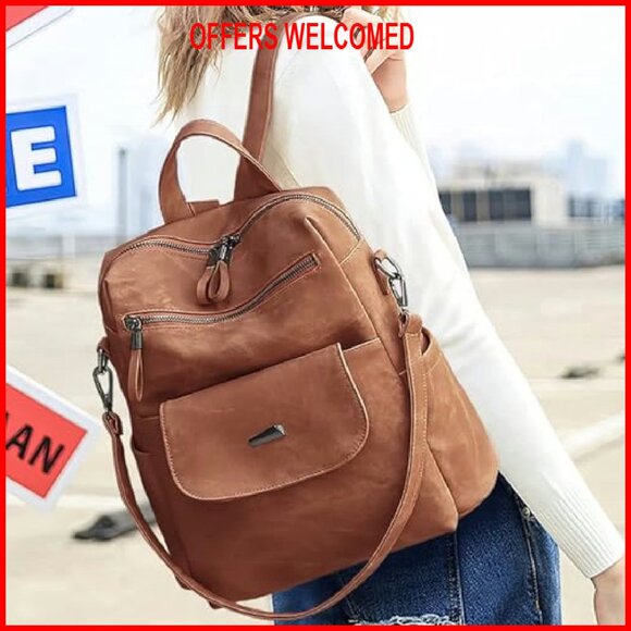 PU Leather Backpack Purse Women's Multipurpose Travel Handbag Shoulder Bag - Picture 7 of 7